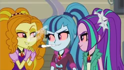 Size: 1280x720 | Tagged: safe, derpibooru import, edit, edited screencap, screencap, adagio dazzle, aria blaze, sonata dusk, equestria girls, rainbow rocks, 1000 hours in ms paint, adagio dazzled, aria blazed, drugs, high, imminent suspension, marijuana, ms paint, smoke weed erryday, stoned, stonedata dusk, the dazzlings