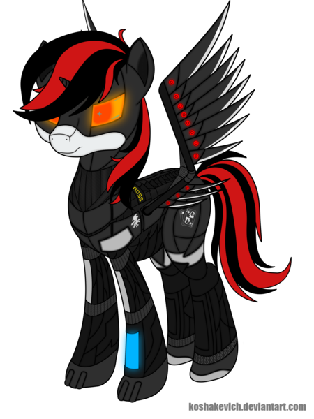 Size: 3240x4320 | Tagged: safe, artist:koshakevich, derpibooru import, oc, oc:blackjack, unofficial characters only, alicorn, cyborg, pony, fallout equestria, fallout equestria: project horizons, absurd resolution, alicorn armor, alicorn oc, armor, artificial wings, augmented, cyber, female, level 4 (alicorn eclipse) (project horizons), mare, mechanical wing, security, simple background, solo, transparent background, vector, wings