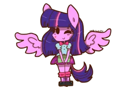 Size: 1024x720 | Tagged: safe, artist:chibi-love69, derpibooru import, twilight sparkle, twilight sparkle (alicorn), equestria girls, chibi, cute, happy, one eye closed, ponied up, smiling, solo, spread wings, twiabetes, wink