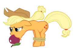 Size: 7000x5043 | Tagged: absurd resolution, apple, applejack, artist:tardifice, boast busters, bondage, bound and gagged, derpibooru import, hogtied, rope, safe, simple background, solo, tied up, transparent background, vector