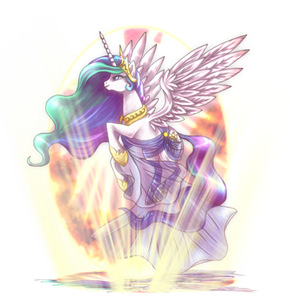 Size: 692x727 | Tagged: artist:lova-gardelius, beautiful, clothes, derpibooru import, dress, flying, majestic, princess celestia, safe, solo