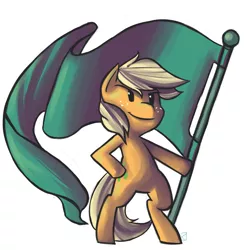 Size: 2052x2104 | Tagged: safe, artist:fauxsquared, derpibooru import, pony, bipedal, flag, hoof hold, pearjack, smirk, solo
