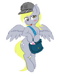 Size: 560x730 | Tagged: safe, artist:joey darkmeat, artist:yooyfull, derpibooru import, derpy hooves, pegasus, pony, animated, bag, blushing, cute, derpabetes, female, flapping, flying, hat, looking at you, mailbag, mailmare, mare, messenger bag, satchel, simple background, solo, tongue out, transparent background, valentine