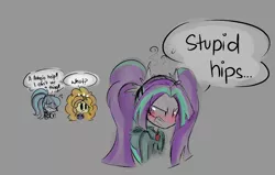 Size: 1267x804 | Tagged: safe, artist:jankrys00, derpibooru import, adagio dazzle, aria blaze, sonata dusk, equestria girls, rainbow rocks, adaria, blushing, dialogue, female, lesbian, shipping, tsundaria, tsundere