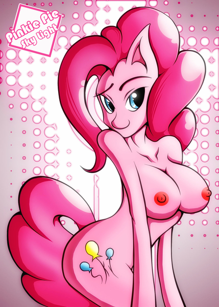 Size: 1000x1400 | Tagged: anthro, artist:skylight, breasts, busty pinkie pie, derpibooru import, female, nipples, nudity, pinkie pie, pixiv, questionable, solo, solo female