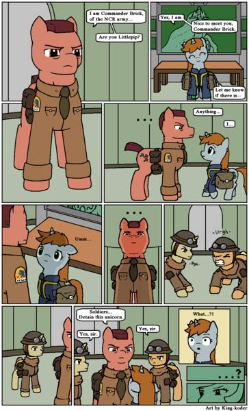 Size: 1000x1650 | Tagged: artist:king-koder, comic, comic:post-fallout equestria, derpibooru import, fallout equestria, oc, oc:littlepip, princess celestia, safe