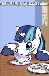 Size: 625x960 | Tagged: 4chan, artist:muffinshire, bomb ass tea, cup, derpibooru import, image macro, knife, meme, meme origin, /mlp/, oc, oc:anon, safe, shining armor, tea