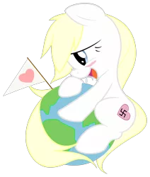 Size: 4000x4713 | Tagged: safe, artist:aryanne, artist:vectorfag, derpibooru import, oc, oc:aryanne, unofficial characters only, earth pony, pony, absurd resolution, bedroom eyes, blushing, drool, earth, firefox, flag, globe, happy, heart, love, nazi, pony bigger than a planet, simple background, solo, swastika, tail curled, the great dictator, tongue out, transparent background, vector, world, world domination