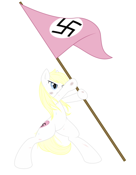 Size: 4000x5143 | Tagged: safe, artist:aryanne, artist:vectorfag, derpibooru import, oc, oc:aryanne, unofficial characters only, pony, absurd resolution, bipedal, blonde, blood, bruised, female, flag, germany, heart, injured, nazi, pink, simple background, solo, standard bearer, swastika, transparent background, vector, victory, war