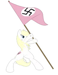 Size: 4000x5143 | Tagged: safe, artist:aryanne, artist:vectorfag, derpibooru import, oc, oc:aryanne, unofficial characters only, pony, absurd resolution, bipedal, blonde, blood, bruised, female, flag, germany, heart, injured, nazi, pink, simple background, solo, standard bearer, swastika, transparent background, vector, victory, war