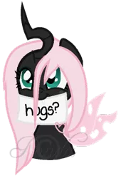 Size: 411x605 | Tagged: artist:ipandacakes, bust, changeling, changeling oc, derpibooru import, hybrid, interspecies offspring, magical lesbian spawn, oc, oc:pomf puff, offspring, parent:oc:fluffle puff, parent:queen chrysalis, parents:canon x oc, parents:chrysipuff, pink changeling, safe, simple background, solo, transparent background, unofficial characters only, vector