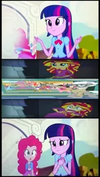 Size: 438x775 | Tagged: safe, derpibooru import, pinkie pie, sunset shimmer, twilight sparkle, twilight sparkle (alicorn), equestria girls, rainbow rocks, 1000 hours in ms paint, 1000 years in photoshop, exploitable meme, meme, ms paint, photoshop phail, pinkie sticks her face into the portal meme, sunset screamer, the meme that never ends, wrong aspect ratio