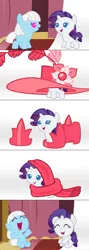 Size: 1120x3150 | Tagged: safe, artist:beavernator, derpibooru import, photo finish, rarity, pony, babity, baby, baby ponies, baby pony, beavernator is trying to murder us, clothes, comic, cute, eyes closed, giant hat, happy, hat, laughing, open mouth, photaww finish, photo album, raribetes, scarf, shoes