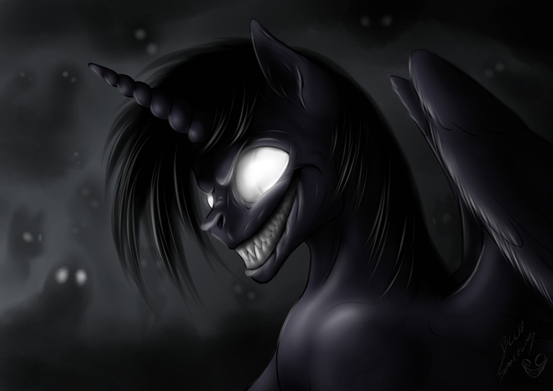 Size: 1754x1240 | Tagged: artist:bluespaceling, dark, derpibooru import, evil, glowing eyes, metal, oc, semi-grimdark, spectre, unofficial characters only