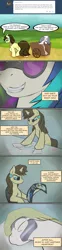 Size: 800x3243 | Tagged: safe, artist:sevireth, derpibooru import, vinyl scratch, oc, oc:bright spark, oc:roboshi, cyborg, earth pony, pony, unicorn, ask, brain, cart, crufavers, tumblr, wagon