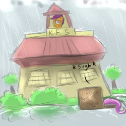 Size: 1024x1024 | Tagged: safe, artist:imsokyo, derpibooru import, fluttershy, scootaloo, box, cardboard box, kfc, scootachicken