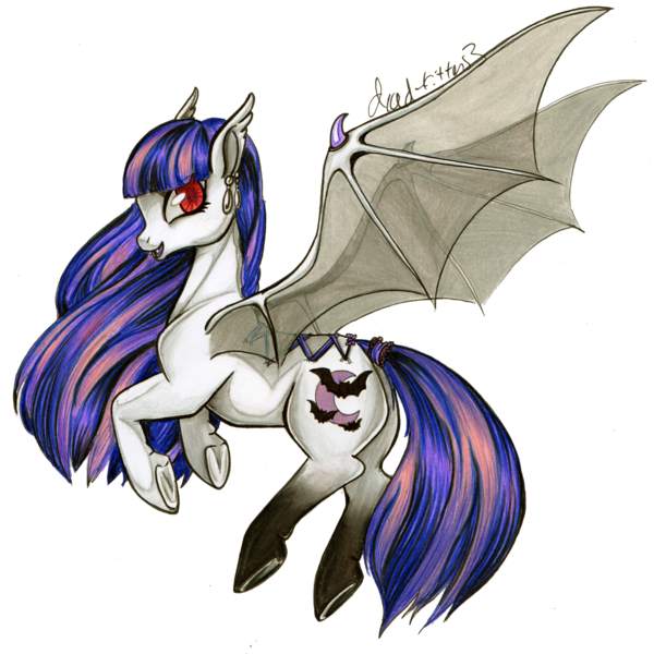 Size: 2321x2321 | Tagged: safe, artist:divinekitten, derpibooru import, ponified, bat pony, pony, vampire, vampony, elissabat, monster high, solo, traditional art, underhoof