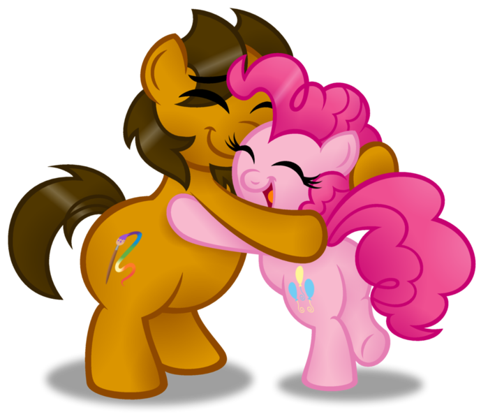 Size: 1024x892 | Tagged: safe, artist:aleximusprime, derpibooru import, pinkie pie, oc, oc:alex the chubby pony, balloonbutt, canon x oc, chubby, cuddly, cute, daaaaaaaaaaaw, diabetes, flank, friends, heartwarming, hug, plot, plump, ponysona, simple background, transparent background