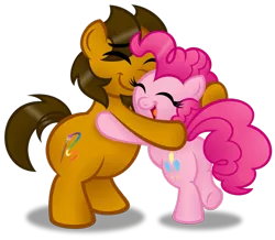 Size: 1024x892 | Tagged: safe, artist:aleximusprime, derpibooru import, pinkie pie, oc, oc:alex the chubby pony, balloonbutt, canon x oc, chubby, cuddly, cute, daaaaaaaaaaaw, diabetes, flank, friends, heartwarming, hug, plot, plump, ponysona, simple background, transparent background