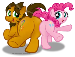 Size: 1024x785 | Tagged: safe, artist:aleximusprime, derpibooru import, pinkie pie, oc, oc:alex the chubby pony, balloonbutt, butt bump, butt to butt, butt touch, canon x oc, cute, flank, plot, plot pair, ponysona, simple background, transparent background