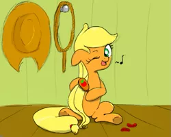 Size: 609x488 | Tagged: applejack, artist:dambitail, derpibooru import, hairbrush, hatless, long hair, long mane, loose hair, missing accessory, missing freckles, safe, solo