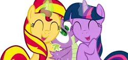 Size: 1097x515 | Tagged: safe, artist:sofilut, artist:titanium-pony, derpibooru import, edit, spike, sunset shimmer, twilight sparkle, dragon, pony, unicorn, cuddling, cute, eyes closed, female, glowing horn, group hug, horn, hug, hug from behind, love, love triangle, magic, male, mare, open mouth, shimmerbetes, shipping, simple background, snuggling, spike gets all the mares, spikelove, straight, sunsetspike, telekinesis, transparent background, twiabetes, twispike, vector