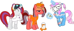 Size: 7070x3000 | Tagged: artist:ruinedomega, clothes, costume, derpibooru import, mad scientist, nightmare night, oc, oc:ademitia, oc:fire wisp, oc:sugar free, ponyscape, power ponies oc, pumpkin, safe, unofficial characters only, vector