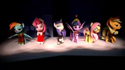 Size: 1024x576 | Tagged: safe, artist:snowkitty24, derpibooru import, applejack, fluttershy, pinkie pie, rainbow dash, rarity, twilight sparkle, twilight sparkle (alicorn), alicorn, pony, 3d, beatnik rarity, christmas, clothes, female, gmod, hat, hearth's warming eve, mane six, mare, rudolph dash, rudolph the red nosed reindeer