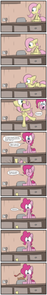 Size: 1894x11711 | Tagged: artist:jittery-the-dragon, bait and switch, behaving like a cat, bread, comic, dead source, derpibooru import, fluttershy, pinkie pie, safe, startled, toast, toaster
