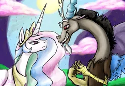 Size: 1332x916 | Tagged: artist:another-story-2tell, derpibooru import, discord, princess celestia, safe