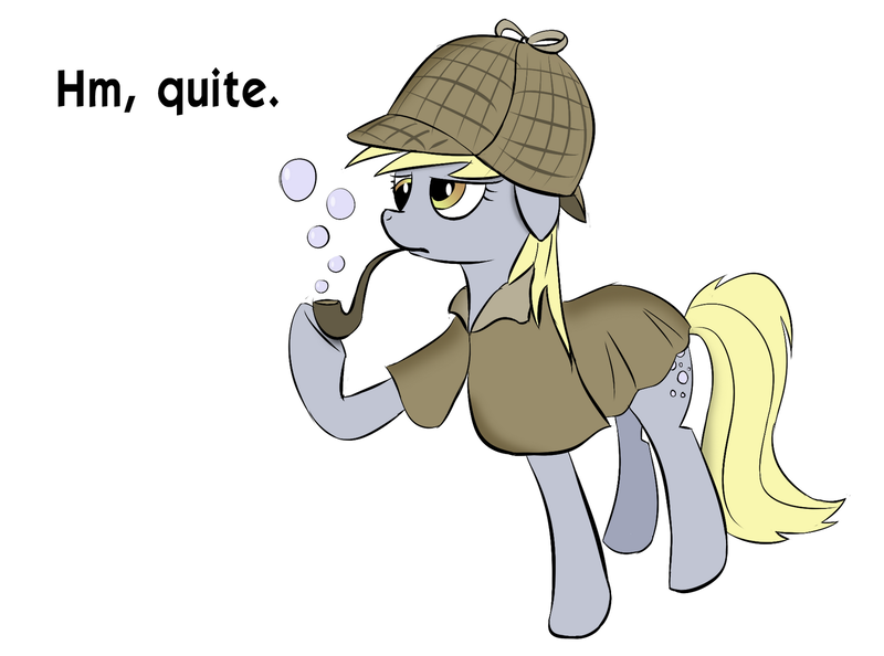 Size: 1600x1188 | Tagged: safe, artist:rubrony, derpibooru import, derpy hooves, pegasus, pony, clothes, colored, female, hat, mare, pipe, sherlock holmes, solo