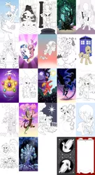 Size: 1000x1842 | Tagged: safe, artist:kairean, derpibooru import, apple bloom, applejack, big macintosh, derpy hooves, discord, doctor whooves, king sombra, nightmare moon, owlowiscious, princess cadance, princess celestia, princess luna, queen chrysalis, rarity, scootaloo, sweetie belle, time turner, tree of harmony, trixie, twilight sparkle, twilight sparkle (alicorn), zecora, alicorn, manticore, pony, zebra, cutie mark crusaders, doctor who, female, mare, party cannon, royal guard, tardis, tarot, twilight scepter