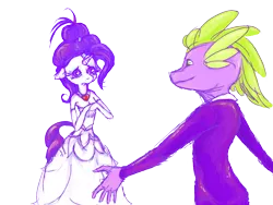 Size: 1600x1200 | Tagged: safe, artist:vautaryt, derpibooru import, rarity, spike, anthro, clothes, dress, female, fire ruby, male, shipping, sparity, straight, tuxedo, wedding, wedding dress