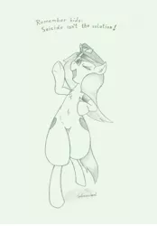 Size: 9324x13392 | Tagged: safe, artist:submaximal, derpibooru import, oc, oc:aryanne, unofficial characters only, pony, absurd resolution, advice, bipedal, black and white, chest fluff, grayscale, inside joke, monochrome, nazi, pencil drawing, solo, team captain, thigh gap, thighs, traditional art, wink