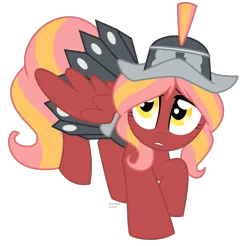 Size: 825x812 | Tagged: safe, artist:faith-wolff, derpibooru import, private pansy, pegasus, pony, fanfic:the bridge, armor, crouching, female, helmet, mare, scared, simple background, solo, transparent background