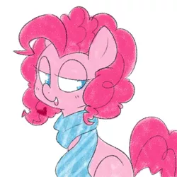 Size: 1000x1000 | Tagged: artist:pegacornss, clothes, colored pupils, cute, derpibooru import, diapinkes, heart, lidded eyes, open mouth, pinkie pie, safe, scarf, simple background, solo, white background