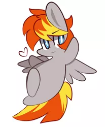 Size: 550x665 | Tagged: safe, artist:lifeloser, derpibooru import, oc, unofficial characters only, pegasus, pony, chibi, cute, flying, heart, simple background, smiling, solo, spread wings, white background, wings