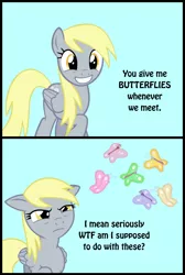 Size: 800x1189 | Tagged: safe, derpibooru import, derpy hooves, butterfly, pegasus, pony, comic, disappointed derpy meme, female, mare, meme