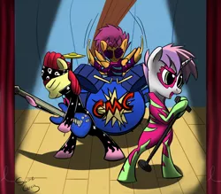 Size: 1200x1052 | Tagged: apple bloom, artist:saine grey, cutie mark crusaders, derpibooru import, drums, guitar, mlpgdraws, music, musical instrument, safe, scootaloo, show stopper outfits, singing, sweetie belle