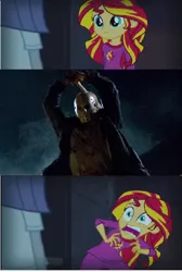 Size: 406x604 | Tagged: semi-grimdark, derpibooru import, sunset shimmer, equestria girls, rainbow rocks, comic, exploitable meme, friday the 13th, hockey mask, jason voorhees, meme, sunset screamer