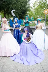 Size: 2336x3504 | Tagged: alicorn tetrarchy, artist:eli-cosplay, artist:princessofteacosplay, cosplay, derpibooru import, human, irl, irl human, photo, princess cadance, princess celestia, princess luna, queen chrysalis, safe, shining armor, twilight sparkle