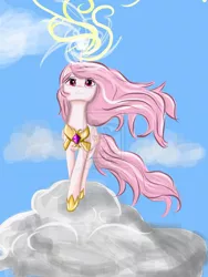 Size: 1024x1365 | Tagged: artist:casualone, cloud, cloudy, dead source, derpibooru import, deviantart watermark, flowing mane, magic, obtrusive watermark, pink-mane celestia, princess celestia, safe, solo, watermark, younger