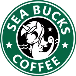 Size: 624x622 | Tagged: artist:trotsworth, derpibooru import, logo parody, lyra heartstrings, safe, sea pony, seapony lyra, simple background, smiling, solo, species swap, starbucks, transparent background