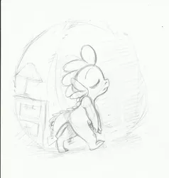 Size: 1280x1346 | Tagged: artist:imsokyo, daily life of spike, derpibooru import, eyes closed, monochrome, safe, sketch, sleepy, solo, spike, traditional art, tumblr