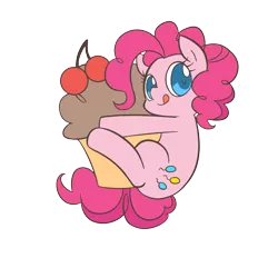 Size: 2000x2000 | Tagged: safe, artist:congee-painting, derpibooru import, pinkie pie, pony, cherry, cute, diapinkes, high res, hug, muffin, pixiv, simple background, solo, tongue out, transparent background