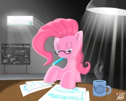 Size: 1280x1024 | Tagged: artist:chrisboe4ever, chalkboard, derpibooru import, glasses, mouth hold, pencil, pinkie pie, safe, solo