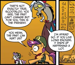 Size: 859x742 | Tagged: safe, derpibooru import, idw, discord, scootaloo, sweetie belle, cat, spoiler:comic, spoiler:comic24, ancient anugypt, egyptian, hieroglyphics