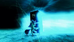 Size: 1360x768 | Tagged: safe, artist:peckanmix, derpibooru import, vinyl scratch, bass cannon, blue, effects, lights