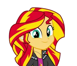 Size: 485x413 | Tagged: safe, artist:mohawgo, derpibooru import, sunset shimmer, equestria girls, cute, earbuds, faic, looking at you, shimmerbetes, simple background, smiling, solo, transparent background, vector, when she smiles