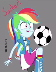 Size: 572x738 | Tagged: safe, artist:greyscaleart, derpibooru import, part of a set, rainbow dash, human, equestria girls, derp, flanderization, football, part of a series, silly human, solo